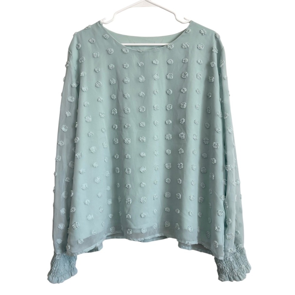 Blooming Jelly Chiffon Blouse XXL Pom-Pom Long Sleeve Smocked Cuff Top 2XL